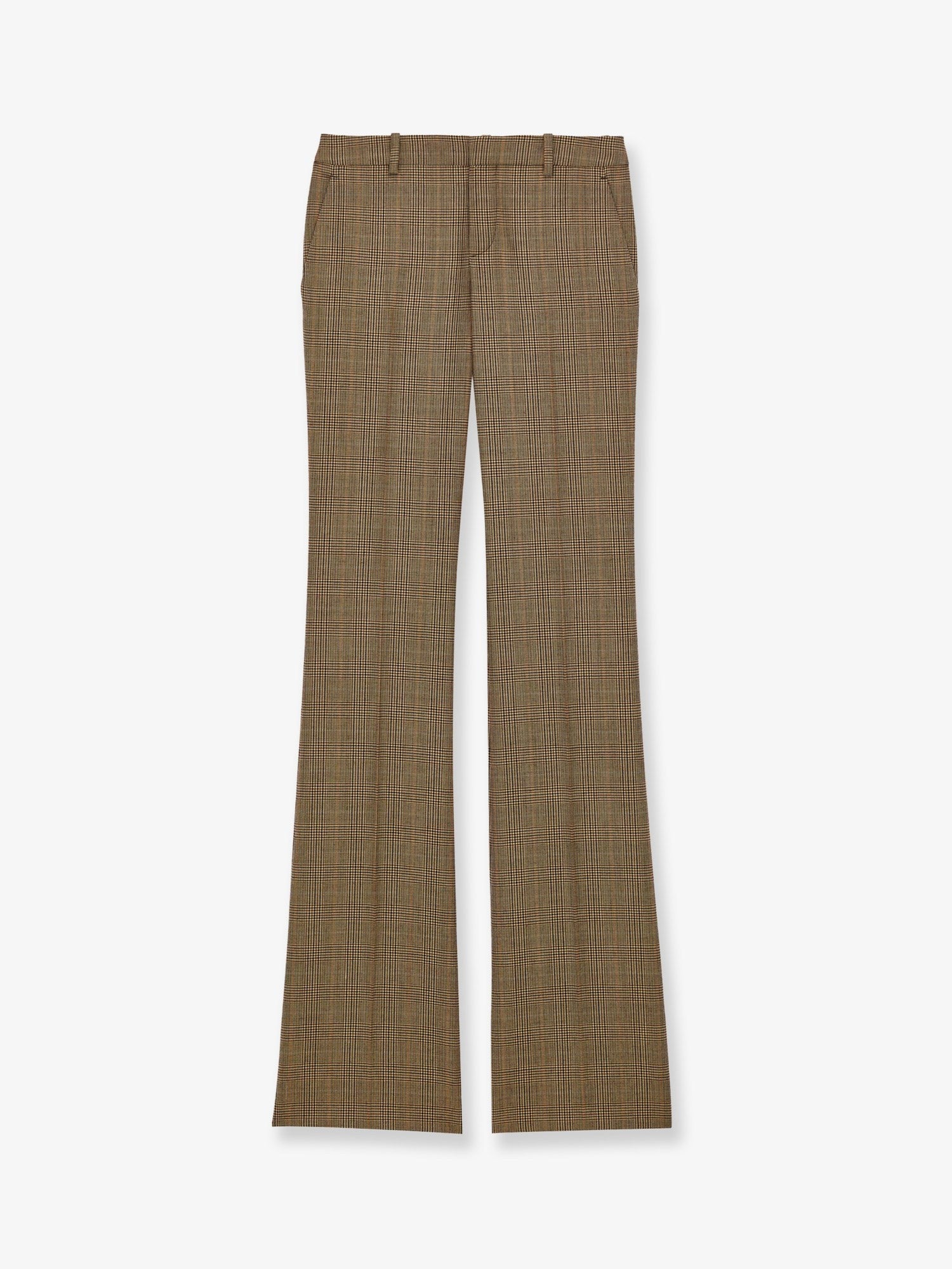 Saint Laurent Women's Prince of Wales Certified Wool Trousers Beige