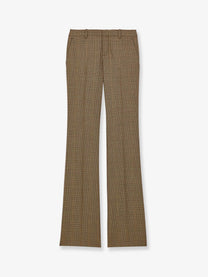 Saint Laurent Women's Prince of Wales Certified Wool Trousers Beige