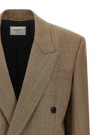 Saint Laurent Prince of Wales Houndstooth Blazer Brown