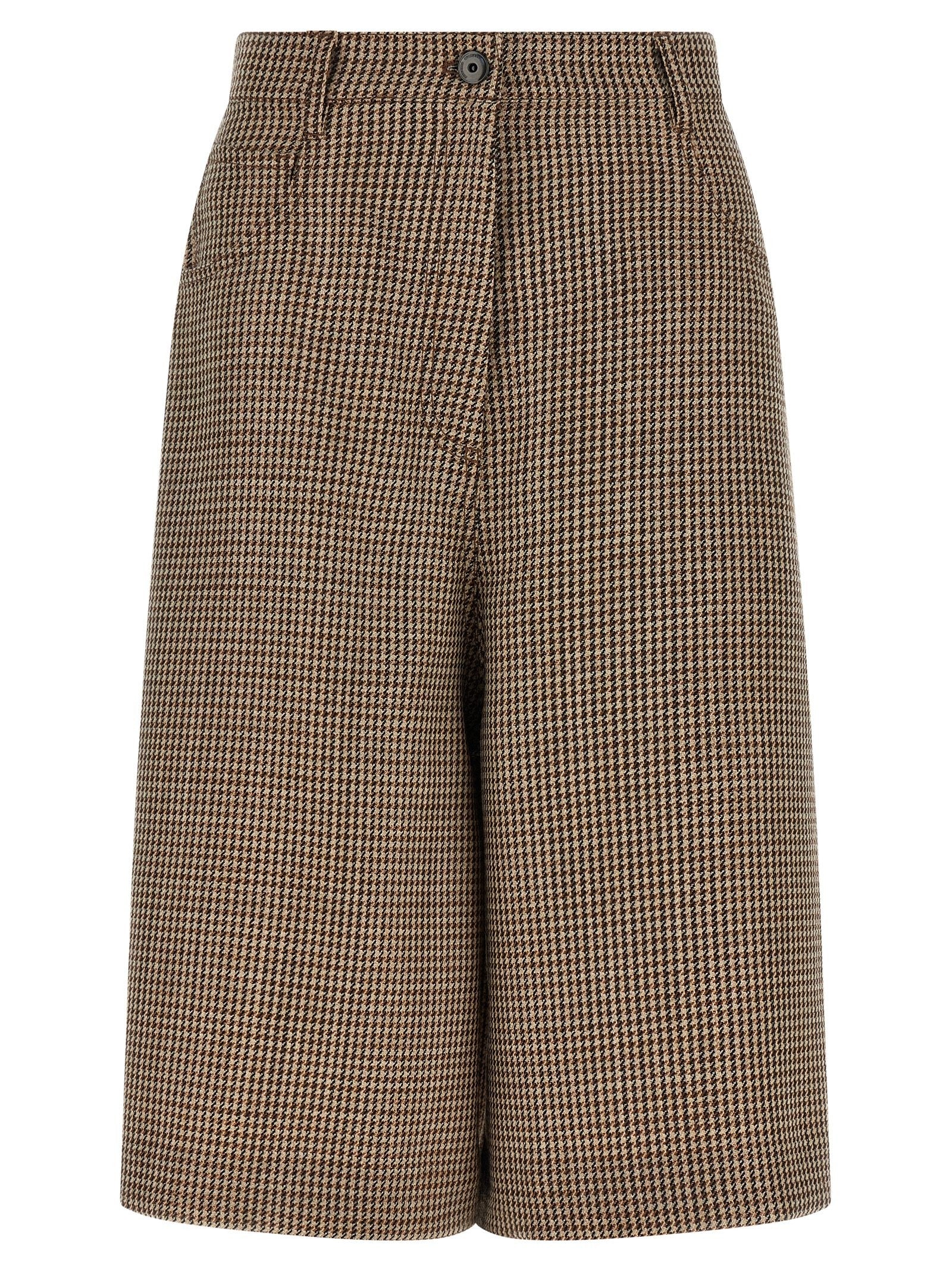 Brunello Cucinelli Prince of Wales Lamé Bermuda Shorts Brown