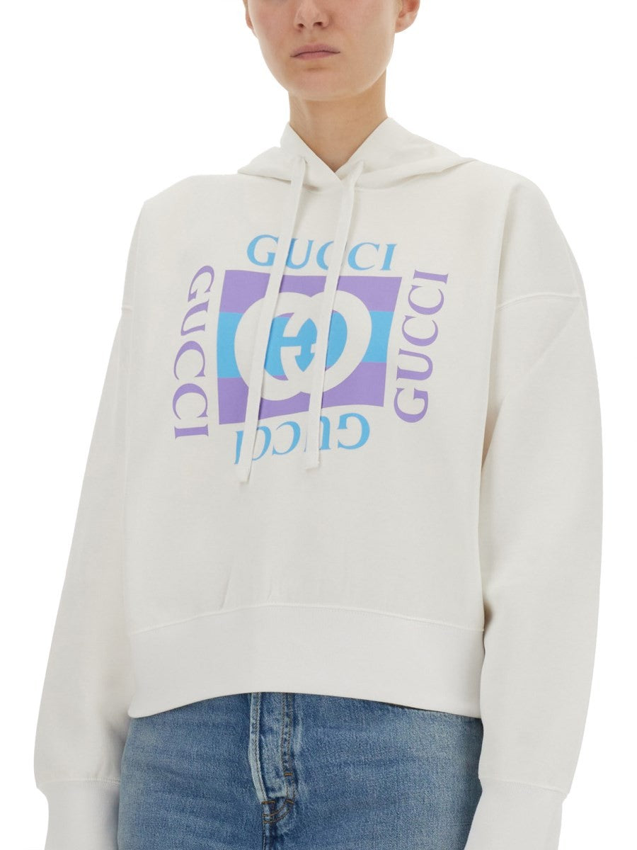 Gucci Women's Printed Cotton Hoodie White