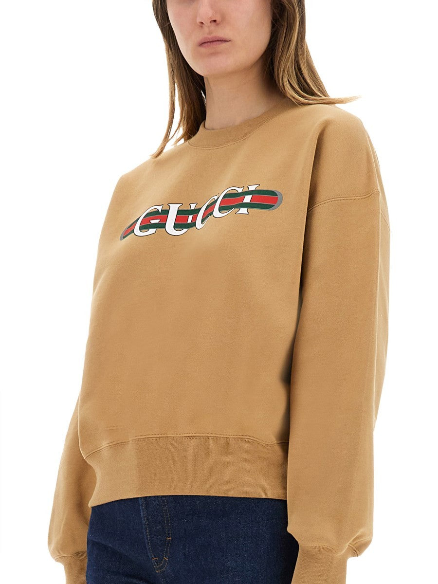 Gucci Women's Printed Cotton Jersey Sweatshirt Beige