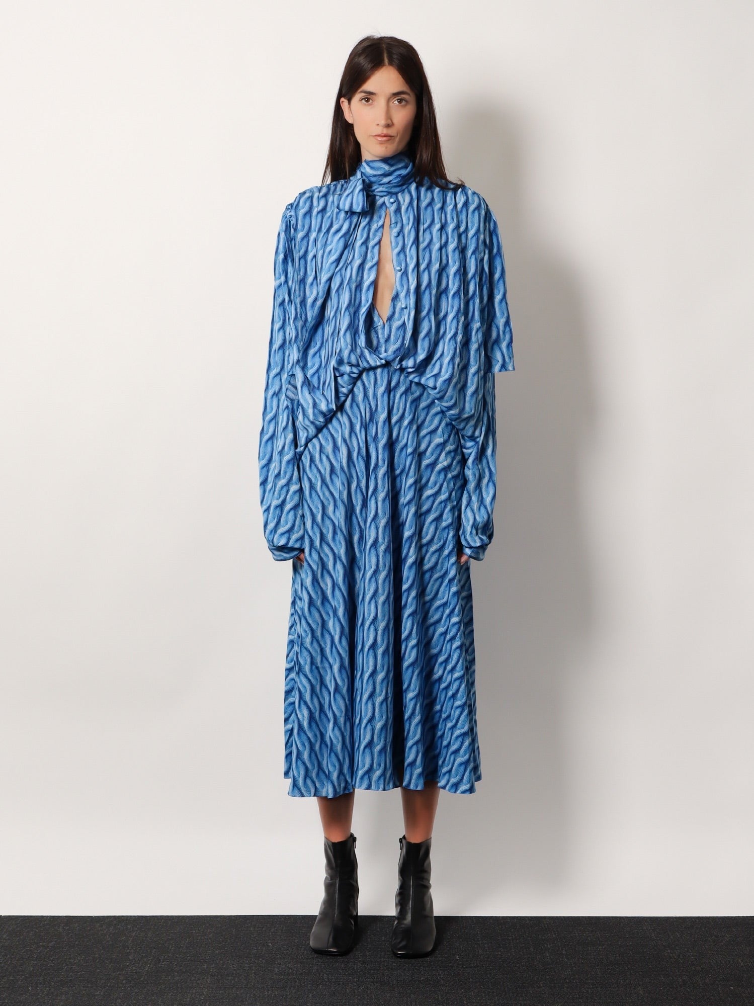 Balenciaga Women's Printed Fabric Long Dress Blue
