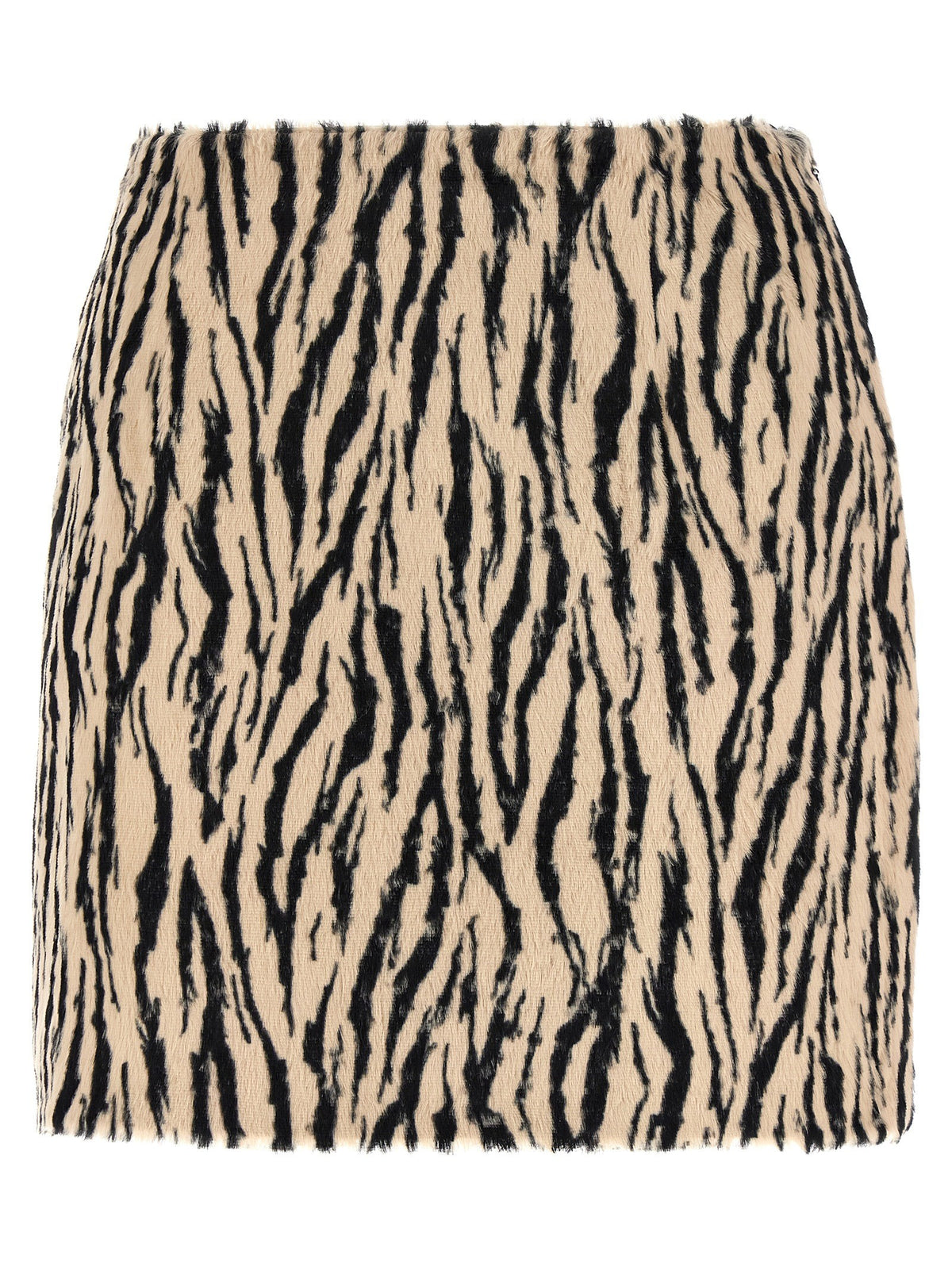 ROTATE Birger Christensen Printed Faux Fur Skirt White