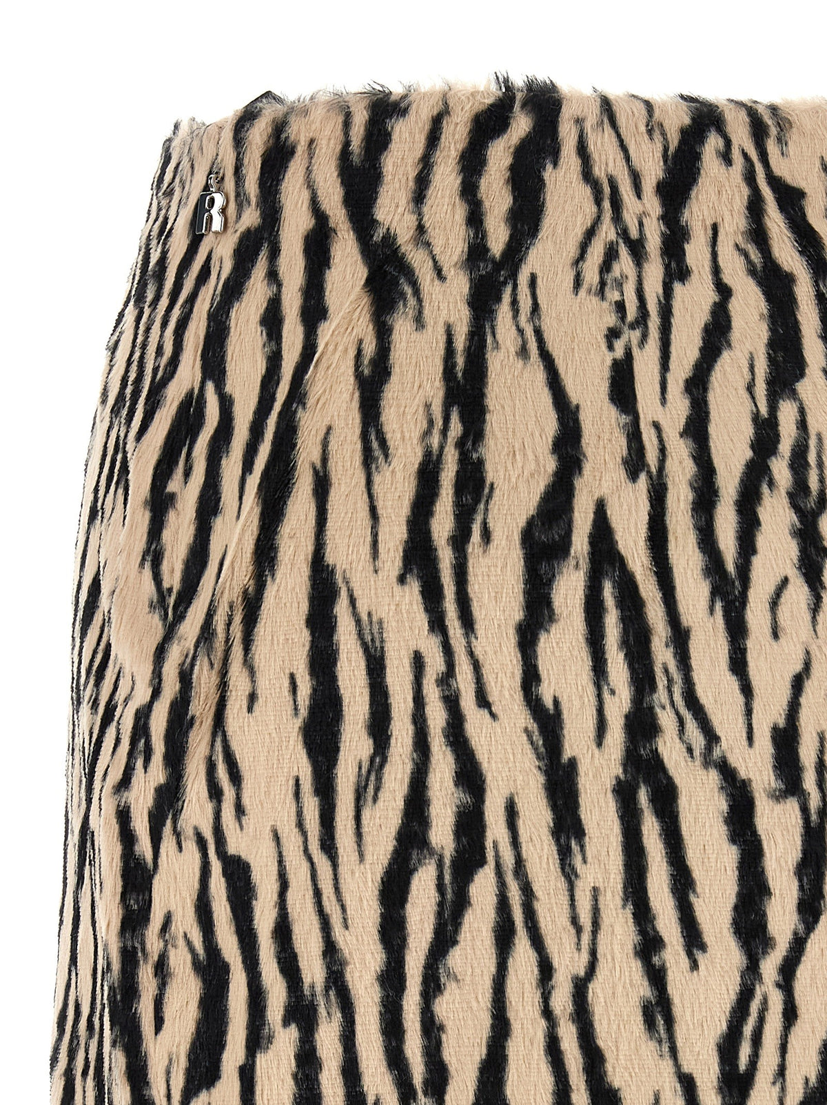 ROTATE Birger Christensen Printed Faux Fur Skirt White, view 4