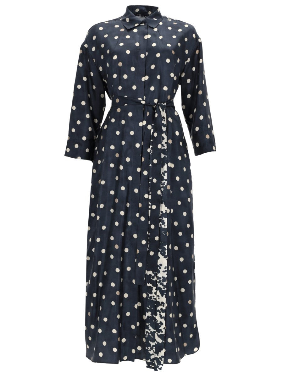 S MAX MARA Women's Printed Silk Lever Dress Blue
