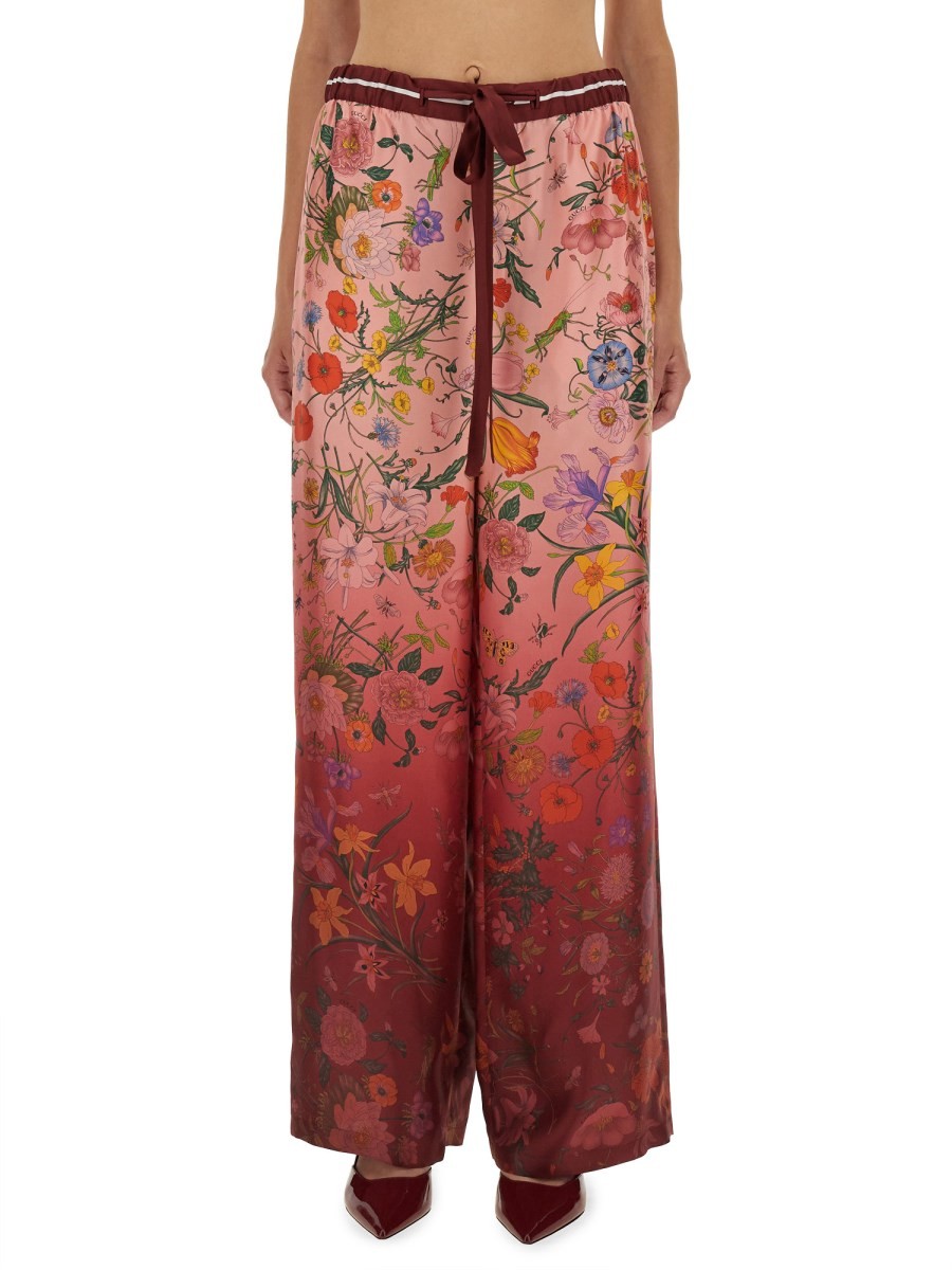 Gucci Women's Printed Silk Pants Blue