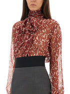 Saint Laurent Women's Printed Silk Shirt Red, view 4