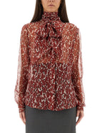 Saint Laurent Women's Printed Silk Shirt Red