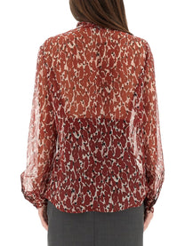 Saint Laurent Women's Printed Silk Shirt Red, view 3