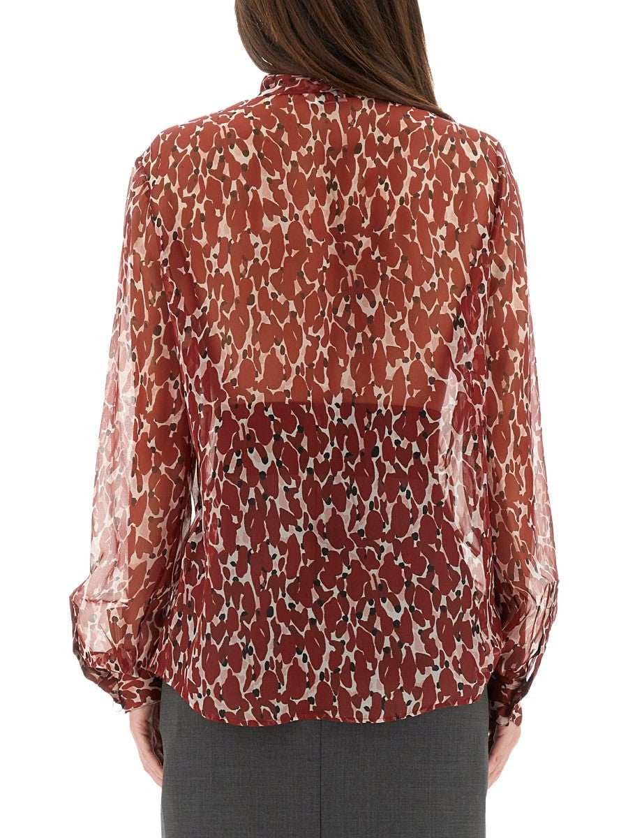 Saint Laurent Women's Printed Silk Shirt Red, view 3