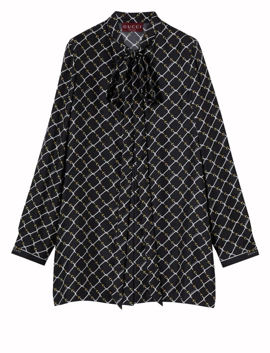 Gucci Women's Printed Silk Twill Dress Black