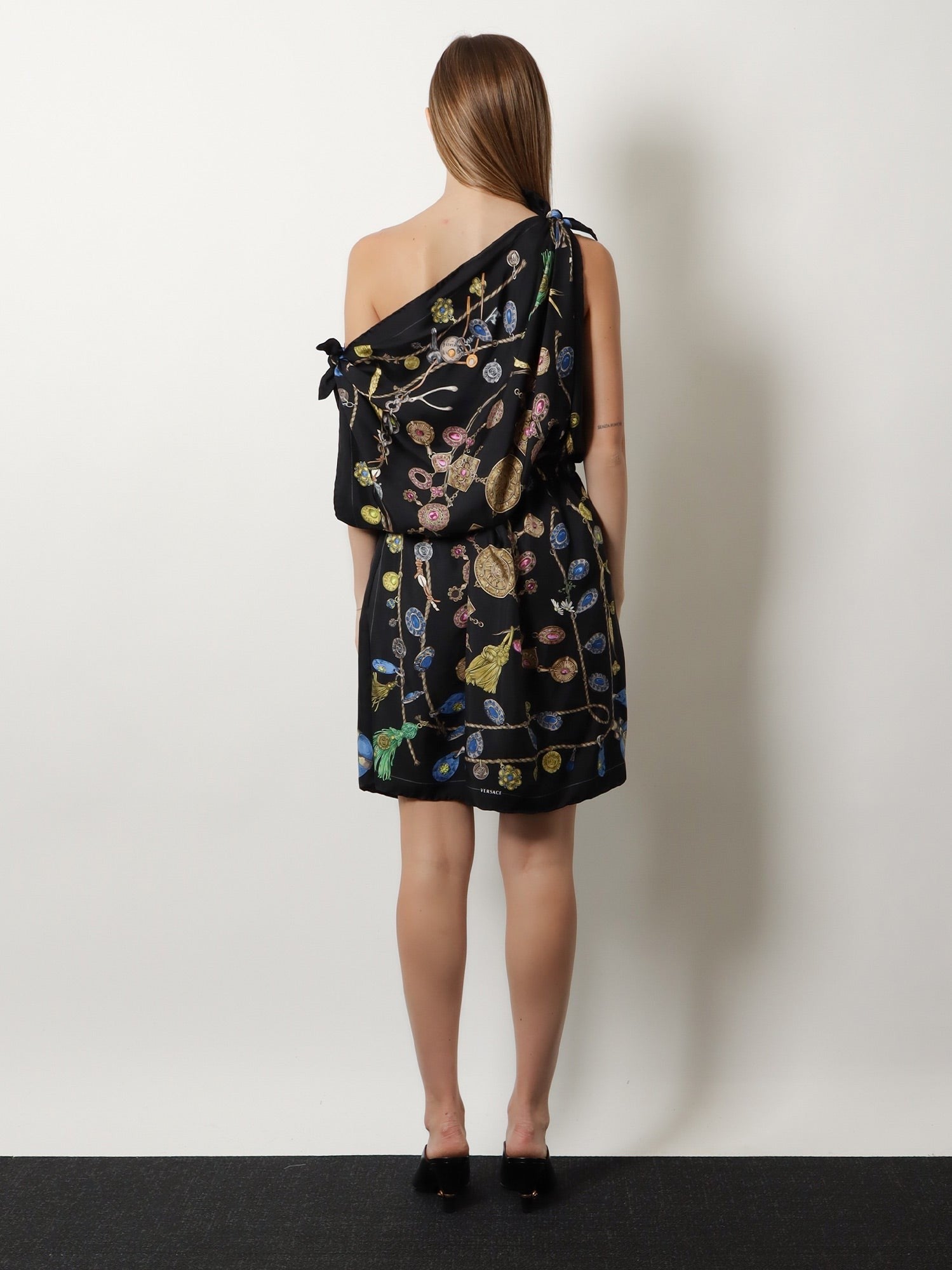Versace Women's Printed Silk Twill Midi Dress Black