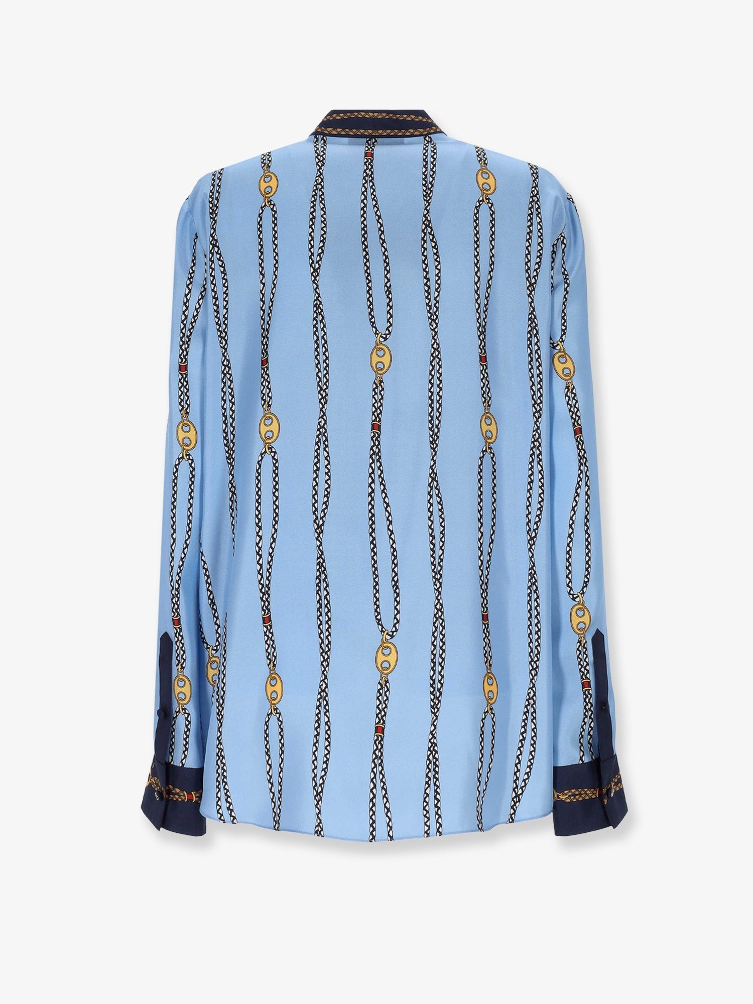 Gucci Women's Printed Silk Twill Shirt Blue
