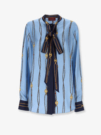 Gucci Women's Printed Silk Twill Shirt Blue