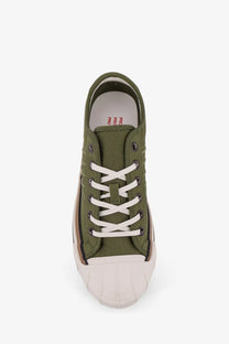 Pro-Keds men’s royal intrepid olive green low-top canvas sneaker with white laces and cream rubber toe cap