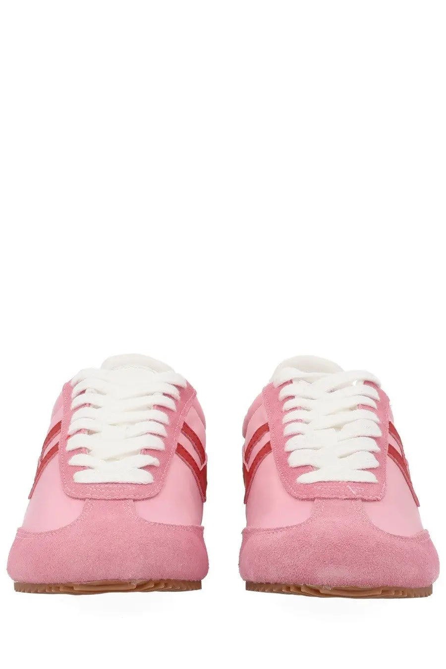 Pro-keds women’s reacer sneaker in blue with pink suede and canvas, white laces, and red stripes