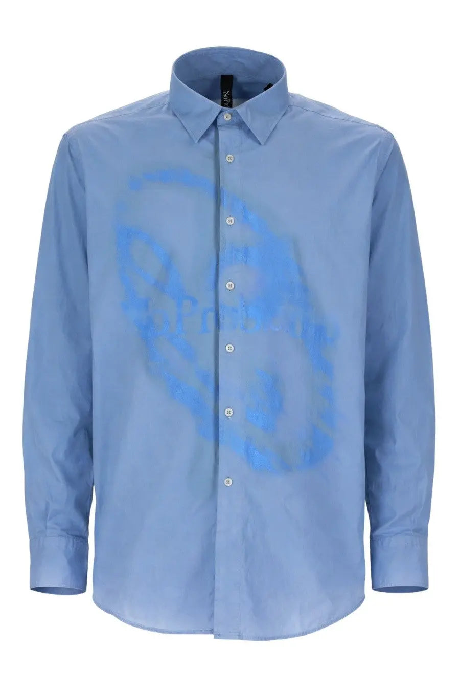No Problemo Mens Camicia Con Stampa Blue light blue long-sleeve shirt with faded graphic print