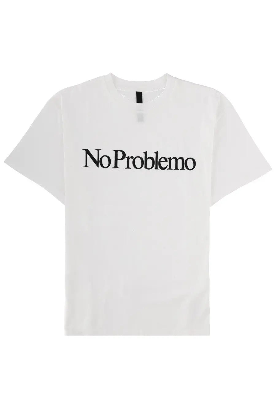 White cotton no problemo men’s shirt con white with black text printed across the chest