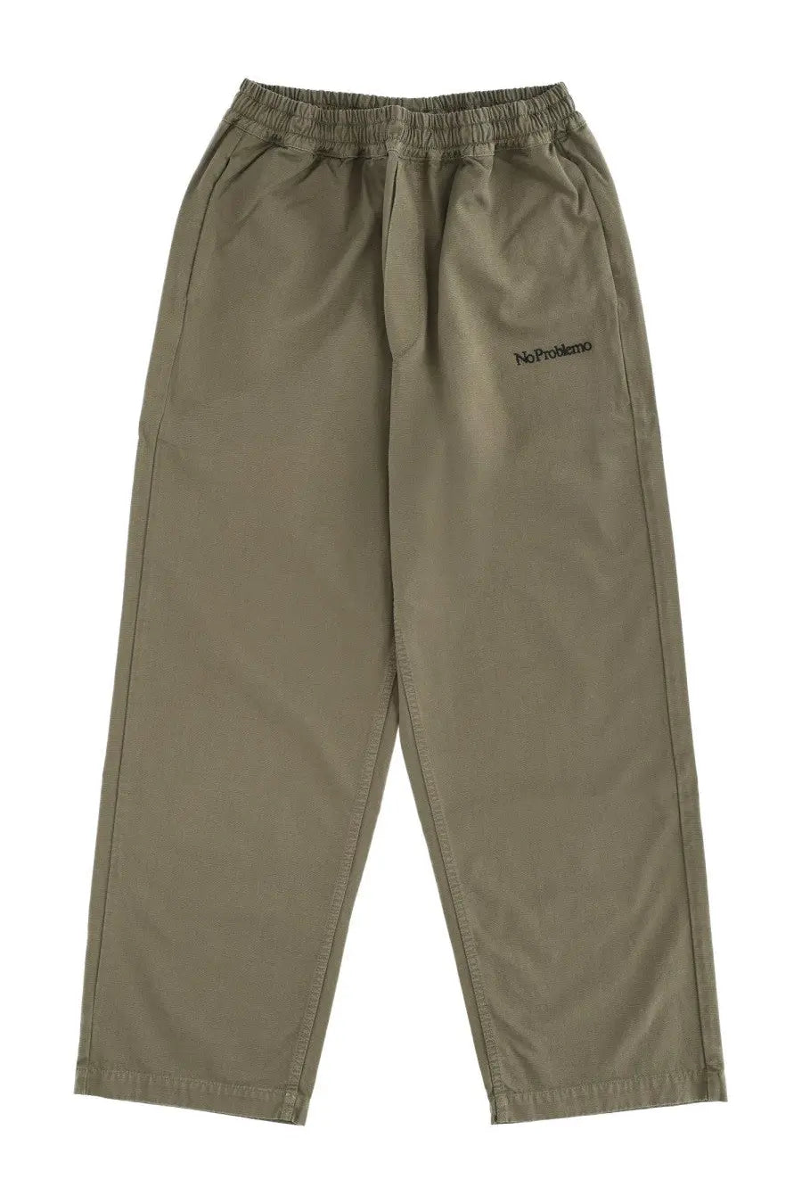 No Problemo unisex olive green jogger pants with elastic waistband and subtle stitching details