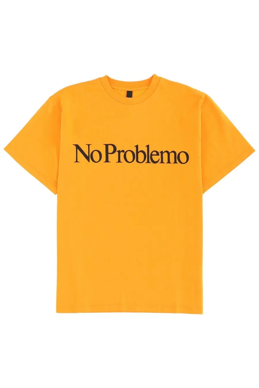 Bright orange no problemo unisex shirt with bold black lettering on the front short-sleeved cotton tee