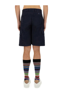 Ps by Paul Smith men’s dark navy bermuda cargo shorts with side pockets and belt loop waistband for casual wear
