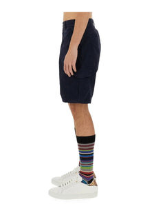 Ps by paul smith men’s bermuda cargo blue shorts with navy blue side pockets and belt loop waistband