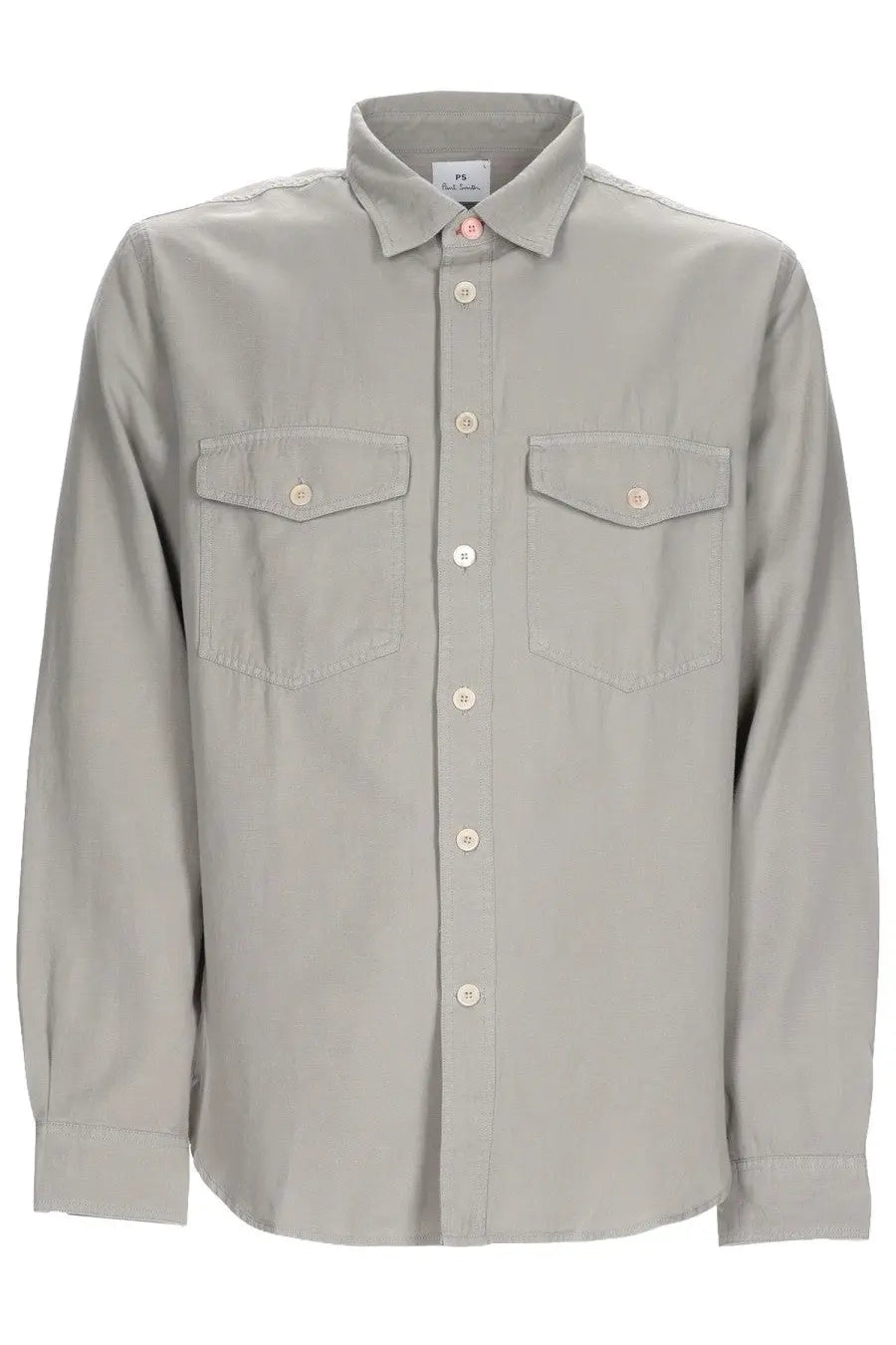 Ps by paul smith men’s camicia casual fit grey long-sleeved shirt with chest pockets and pink buttons