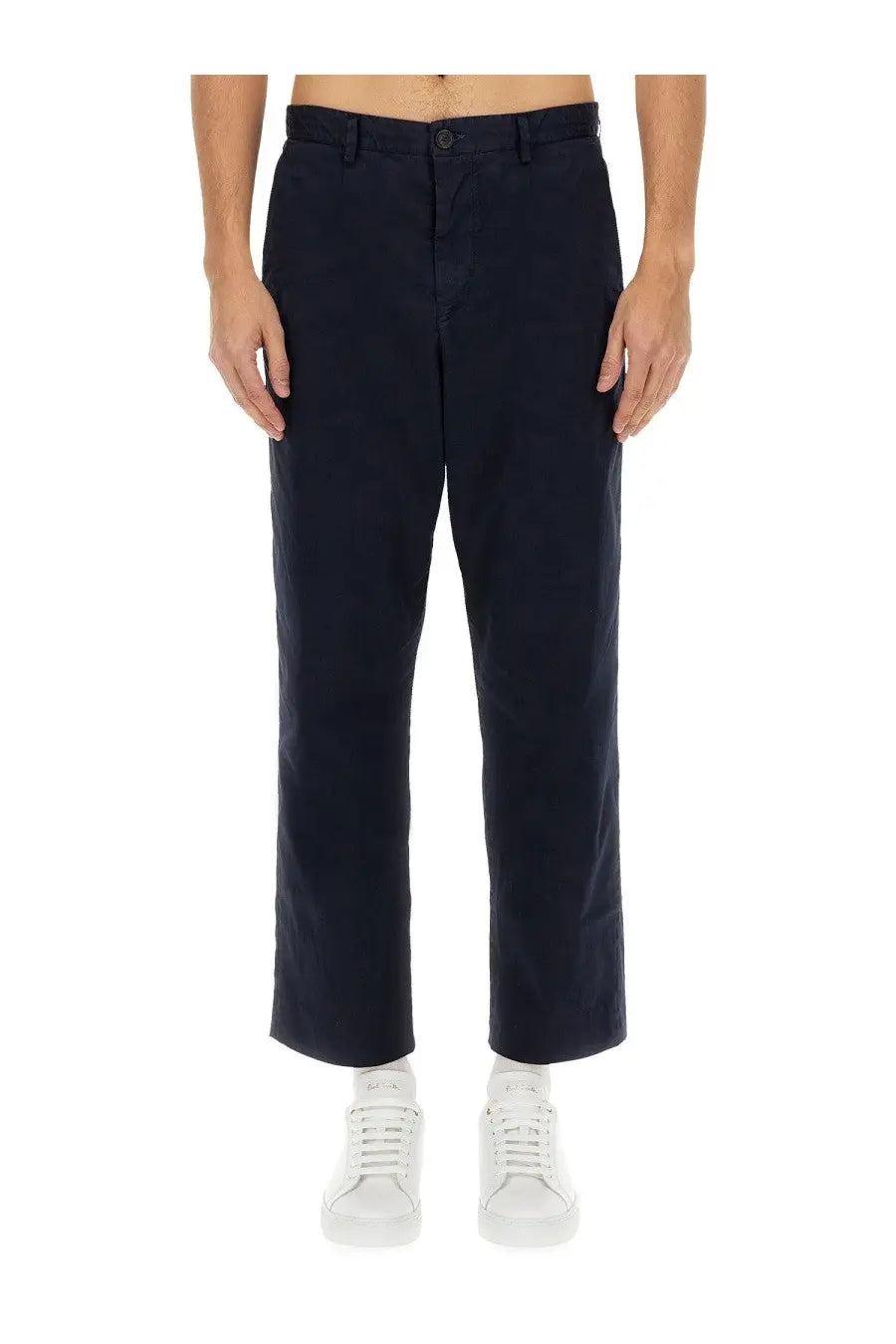 Ps by paul smith men’s cotton pants in dark navy with straight-leg cut and classic belt loops