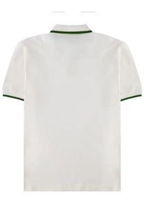 Ps By Paul Smith men’s white cotton polo shirt with green trim on collar and sleeve cuffs