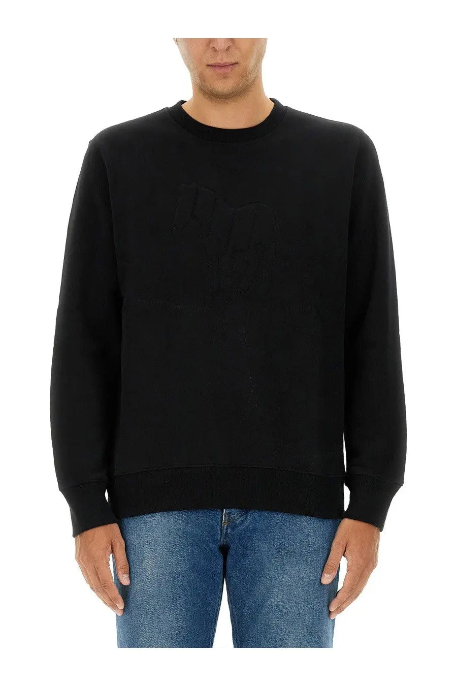 Black ps by paul smith men’s cotton crewneck sweatshirt with subtle tonal embroidered logo on chest