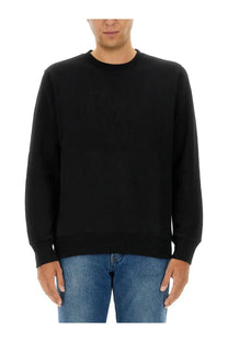 Black ps by paul smith men’s cotton crewneck sweatshirt with subtle tonal embroidered logo on chest