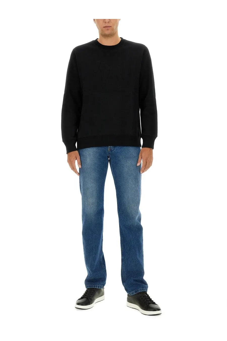 Ps by paul smith men’s black cotton long-sleeved crewneck sweatshirt front view