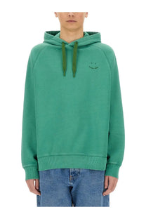 Ps by Paul Smith men’s green hooded sweatshirt with matching drawstrings and embroidered smile logo on chest