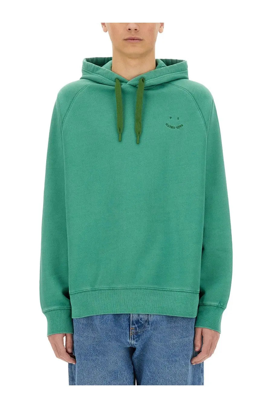 Ps by paul smith men’s green hooded sweatshirt with matching drawstrings and small embroidered smile logo on chest