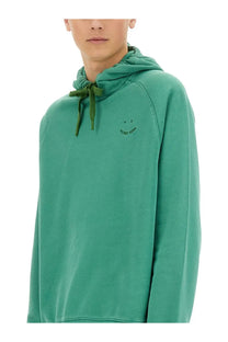 Ps by Paul Smith men’s happy hoodie green soft teal green hooded sweatshirt with matching drawstrings and embroidered logo