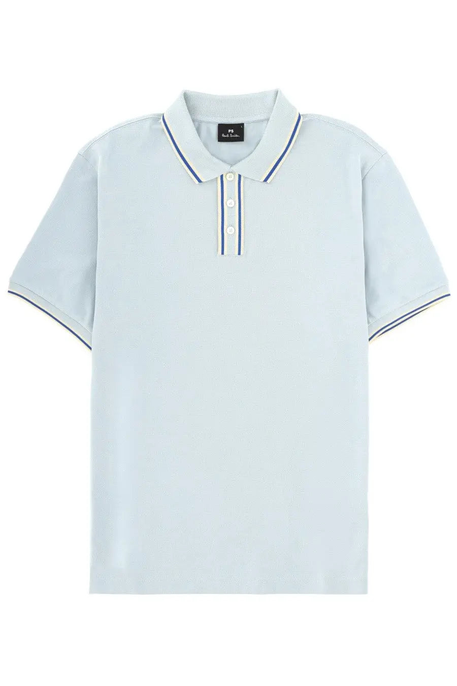 Ps by Paul Smith men’s light blue cotton polo shirt with short sleeves and navy and white trim details