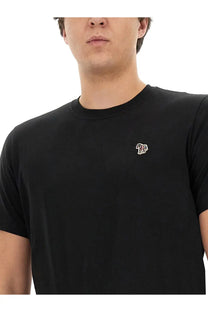 Ps by paul smith men’s regular fit black short-sleeved cotton t-shirt with embroidered horse logo on left chest