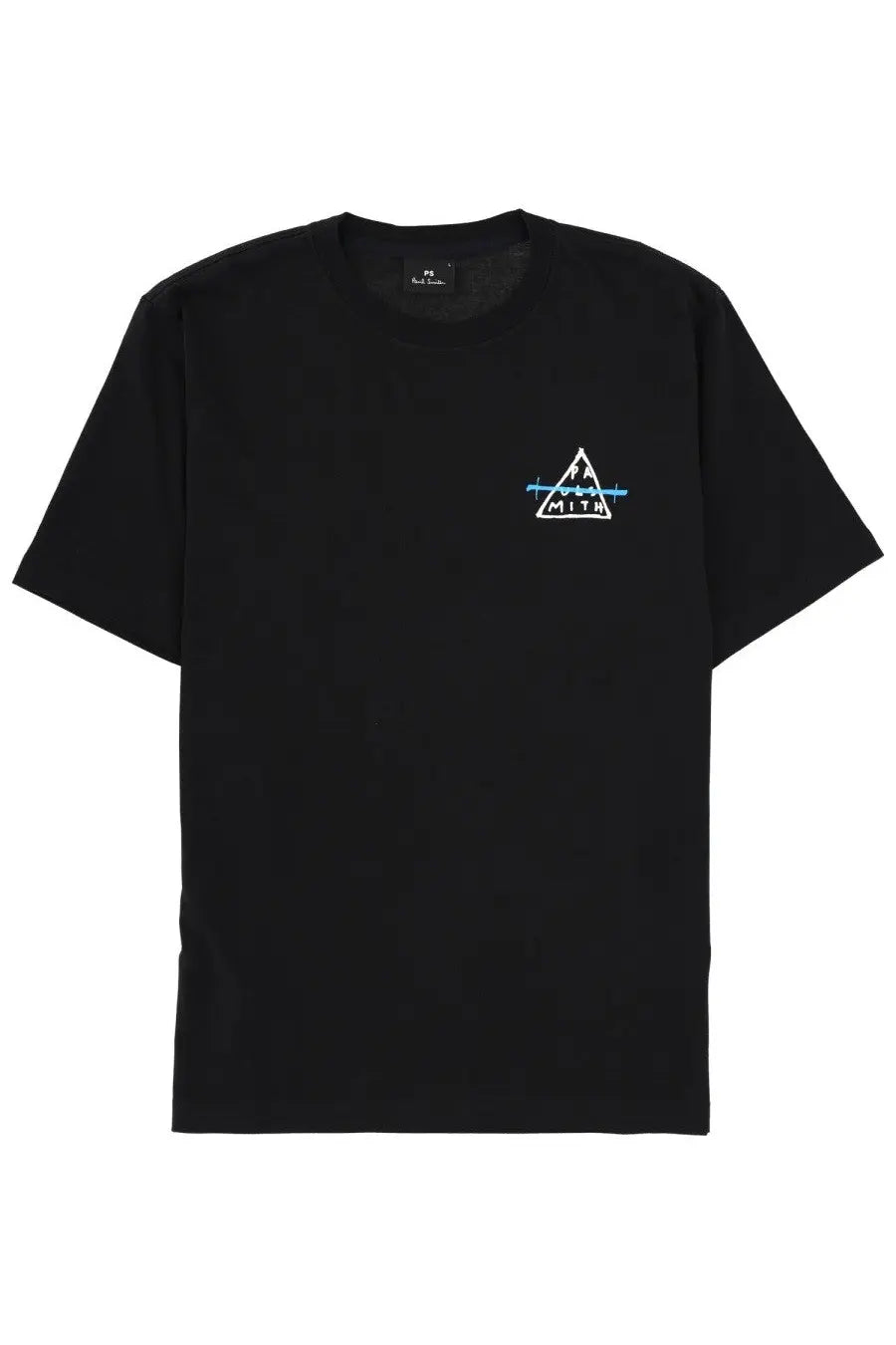 Ps by Paul Smith men’s black short-sleeved t-shirt with white and light blue embroidered triangle mith logo