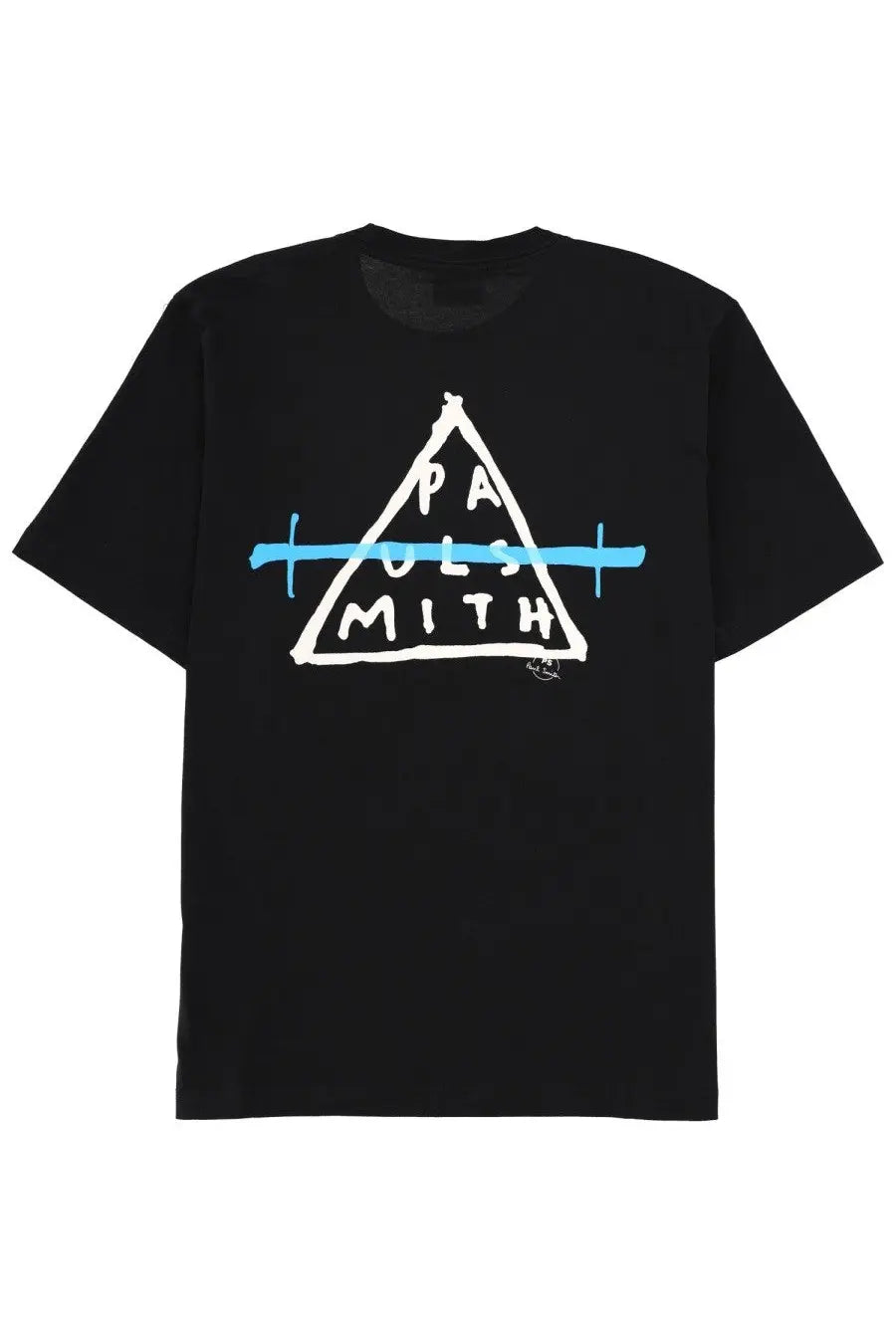 Ps by paul smith men’s black short-sleeved t-shirt with white triangle logo and light blue horizontal bar across center
