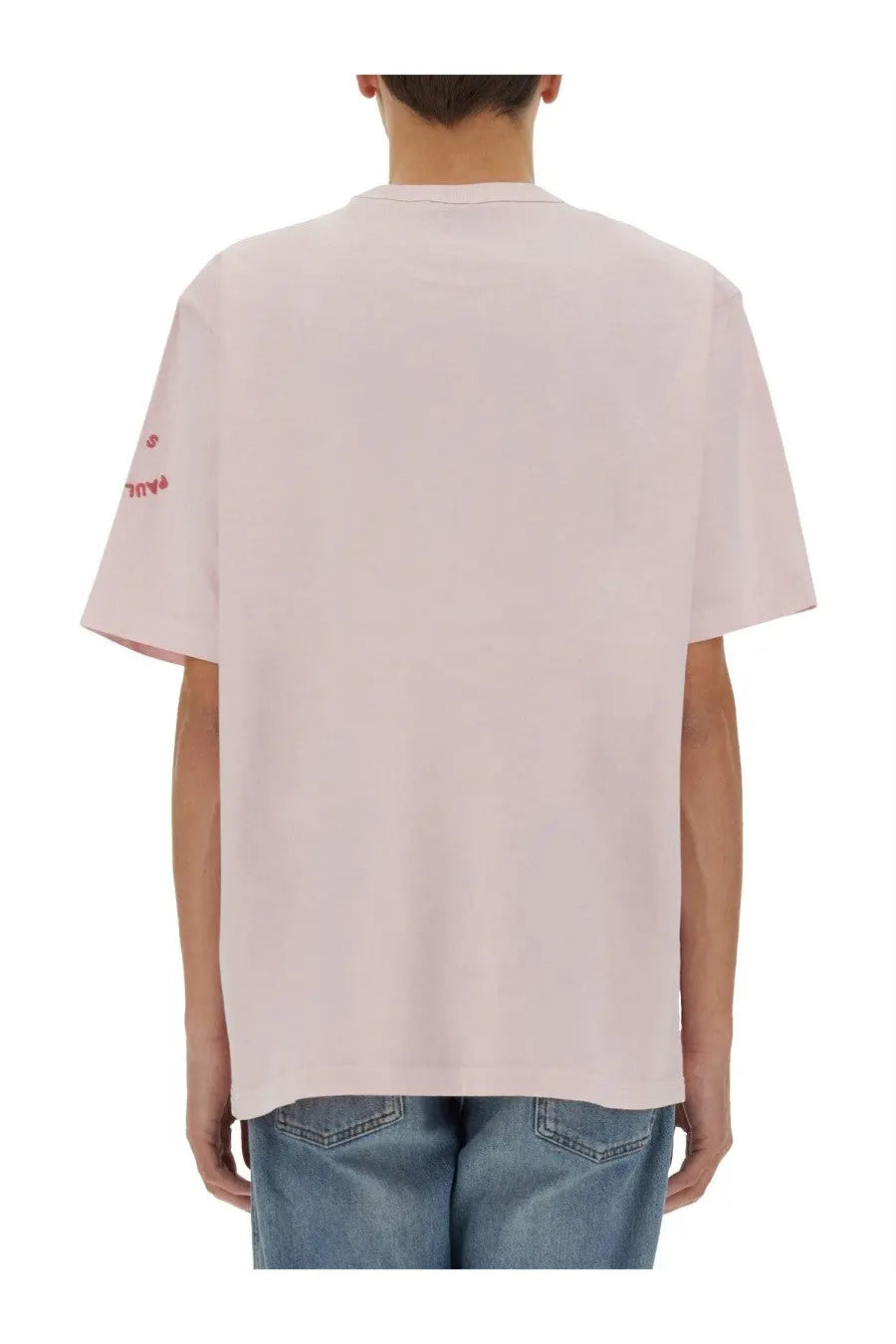 Ps By Paul Smith men shirt blue featuring a soft pink oversized cotton t-shirt with subtle red logo on left sleeve