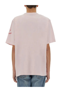 Ps by paul smith men’s shirt blue displayed as a soft pink oversized cotton t-shirt with subtle red logo on the left sleeve