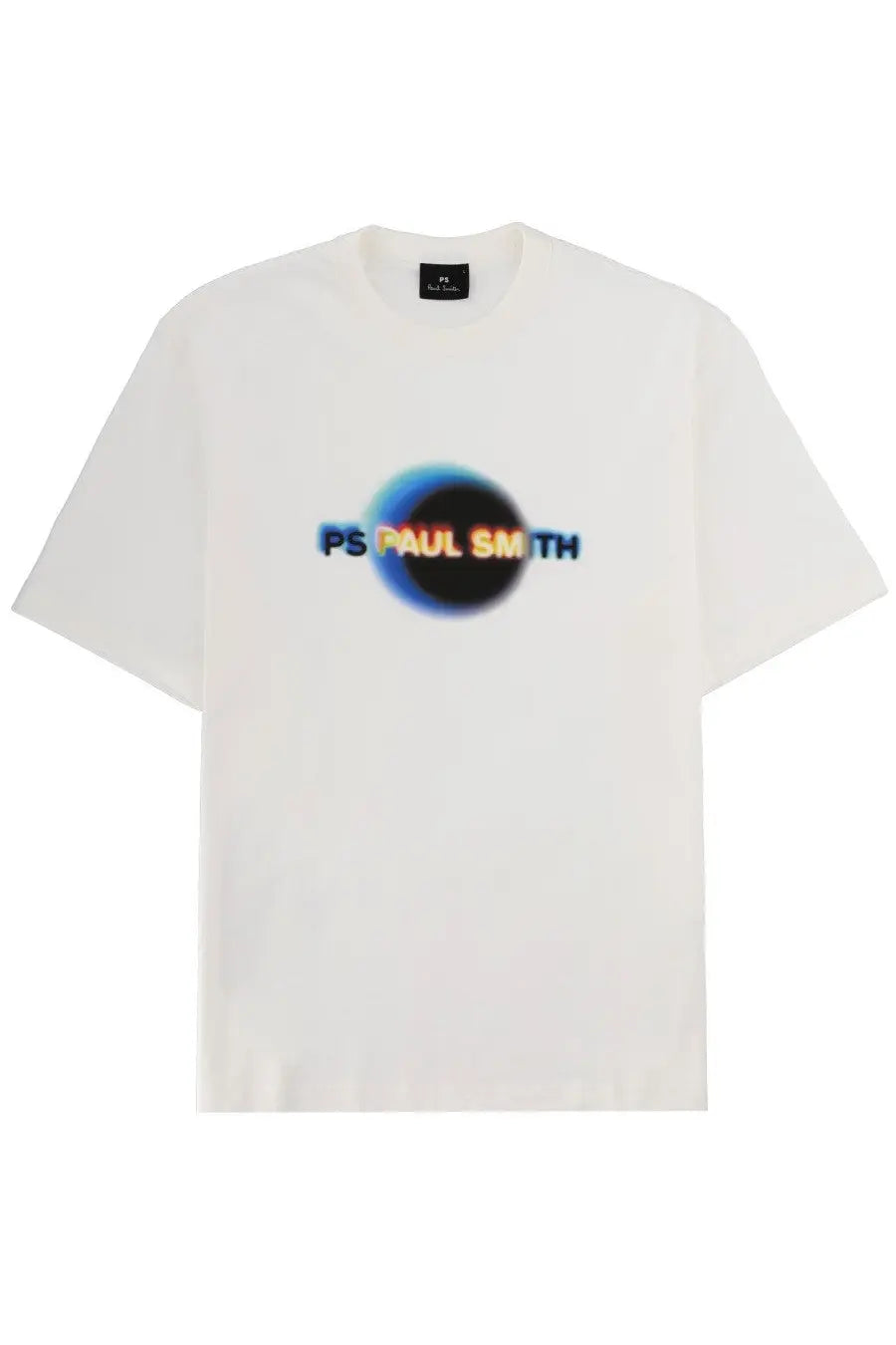 White ps by paul smith men shirt eclipse featuring a vibrant circular rainbow ps paul smith graphic on front