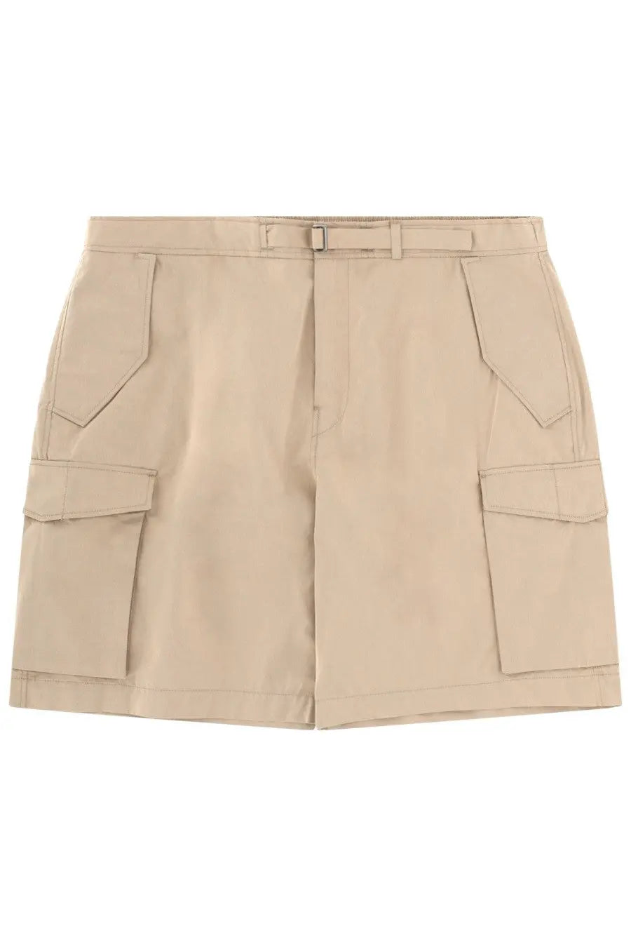 Beige Ps by Paul Smith men’s cargo shorts in cotton brown with multiple pockets and a matching belt