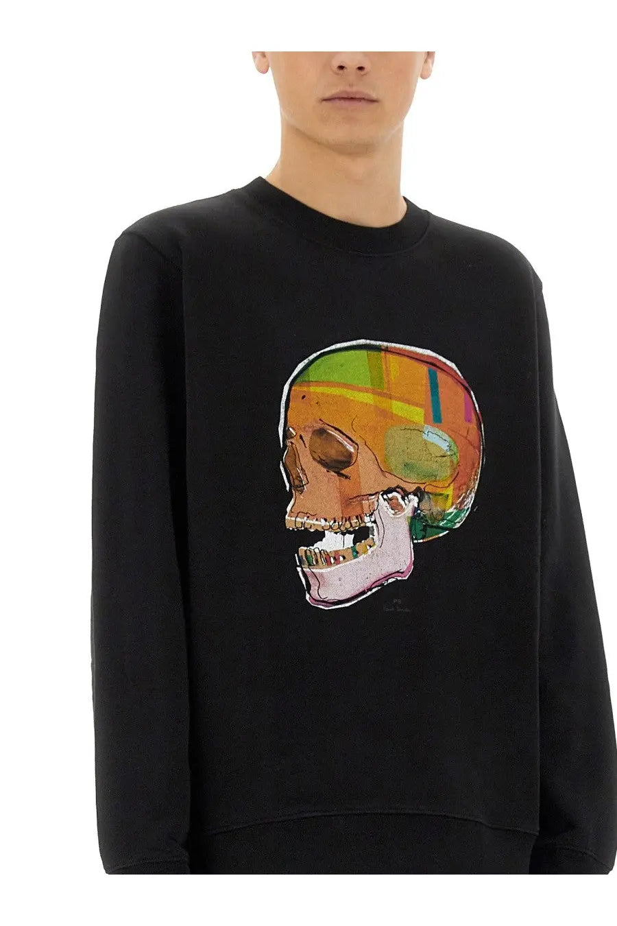 Ps by paul smith men’s black crewneck sweatshirt with vibrant multicolored geometric skull print design