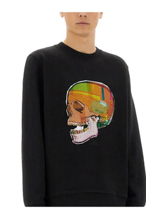 Ps by paul smith men’s black crewneck sweatshirt with vibrant multicolored geometric skull print design