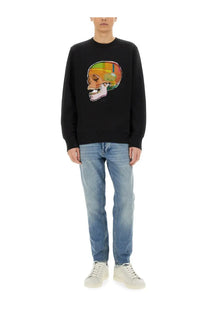 Black ps by paul smith men’s sweatshirt with vibrant multicolored geometric skull print on chest