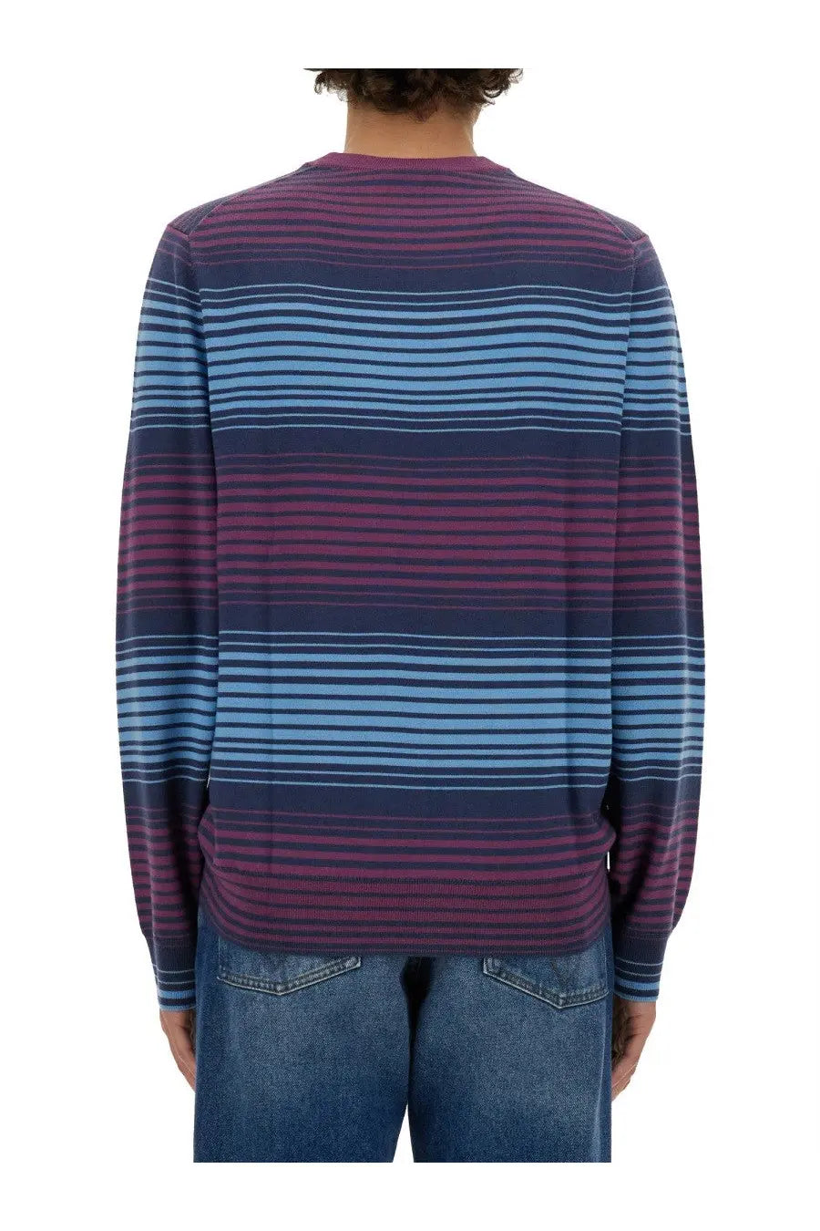 Ps by Paul Smith men’s long-sleeved striped sweater in multicolor purple blue and navy shades