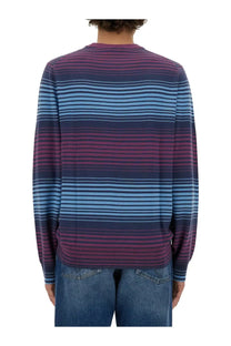Ps by Paul Smith men’s long-sleeved striped sweater in multicolor purple blue and navy shades
