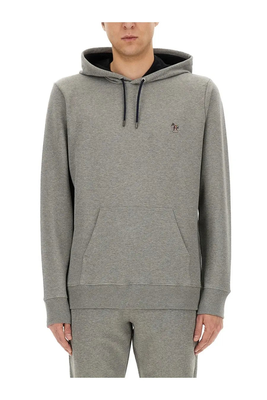 Ps by Paul Smith men’s sweatshirt grey heathered hoodie with black drawstrings and small embroidered chest logo